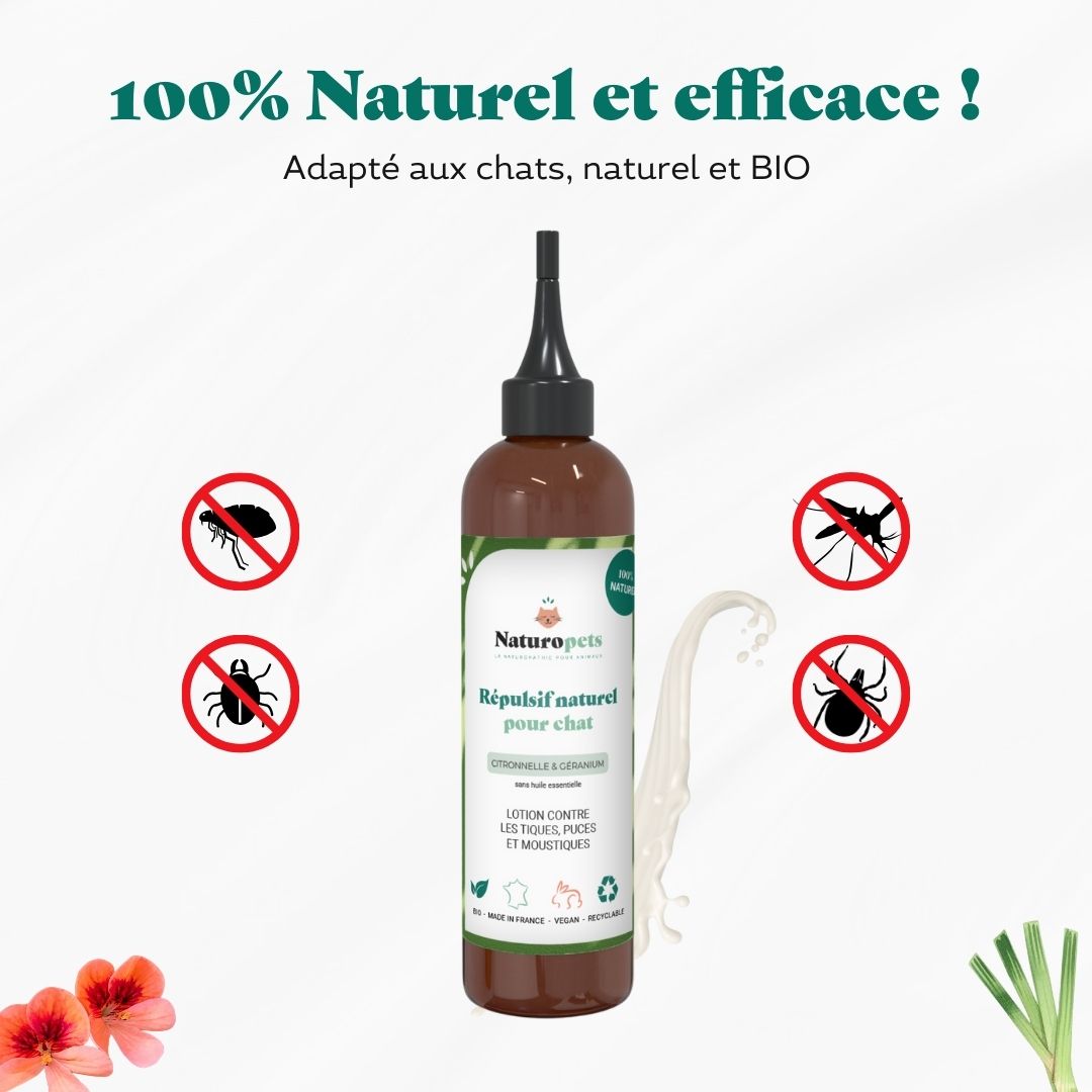 Répulsif anti puces, tiques et moustiques BIO et Naturel - Chat - 100ml