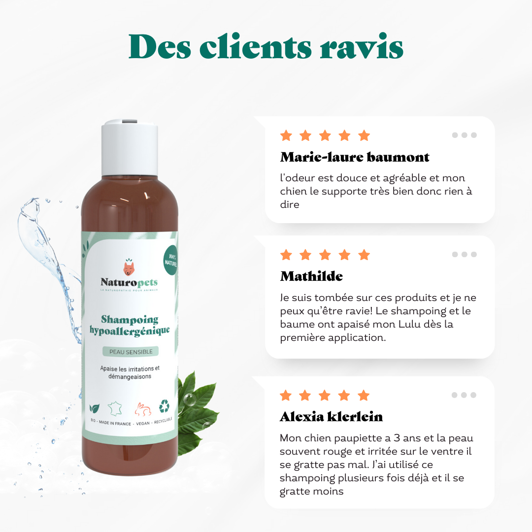 Shampoing Hypoallergénique naturel chien avis clients 